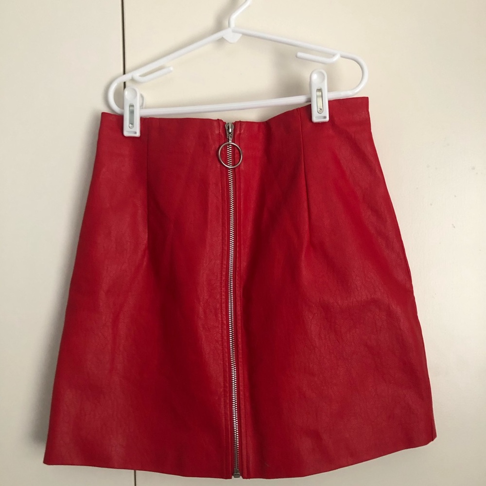 Red Faux Leather Mini Skirt